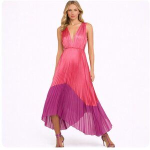 Amur Amelia Pleated Dress size 10 Satin High Low Formal Cocktail Party pink